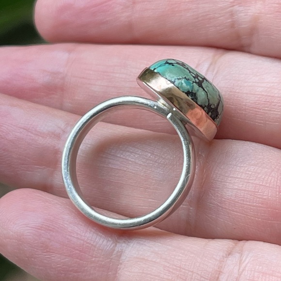 Hubei turquoise rose gold tone sterling silver size 7.25 ring - Picture 7 of 11